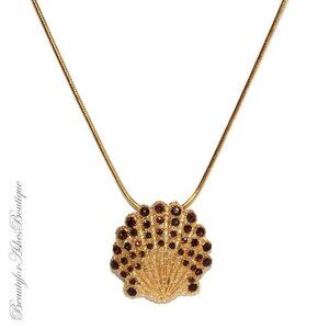 Gold Coffee Ocean Scallop Sea Shell Beach Cuff Crystal Resort Wear Necklace